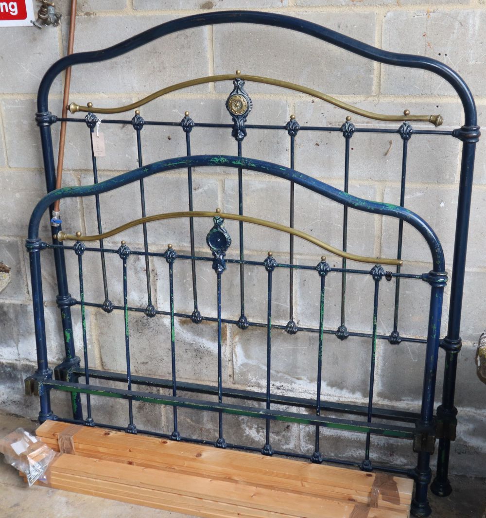A French brass mounted 4ft iron bedframe, H.138cm